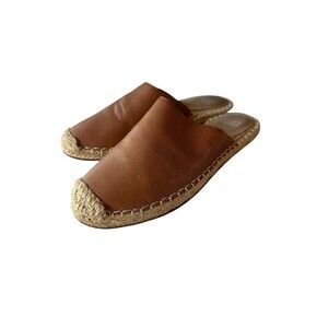 Eileen Fisher Kai Tumbled Leather Espadrille Slides Slip On 6 Brown